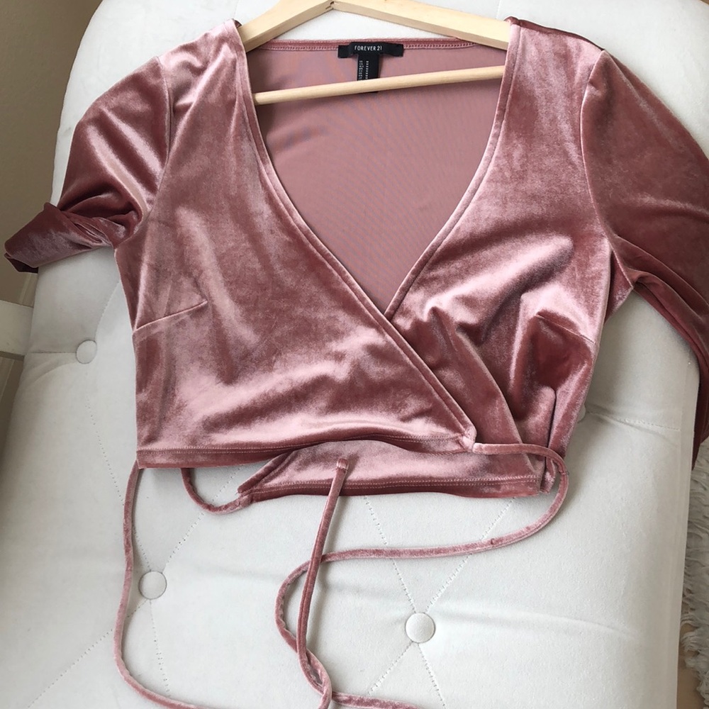 Pink velvet cross over top